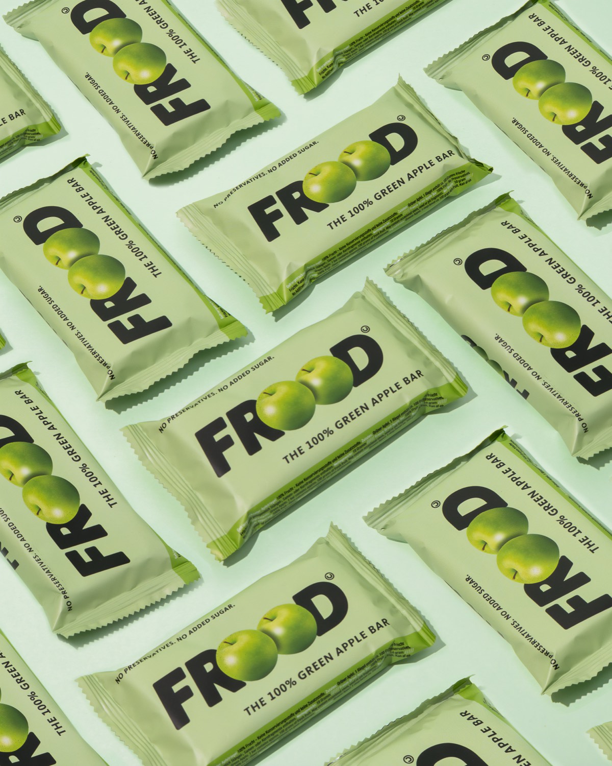 Frood — identidad y packaging de barra de manzana verde
