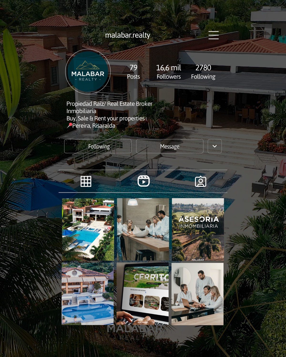 Malabar Realty — feed de Instagram de la marca inmobiliaria